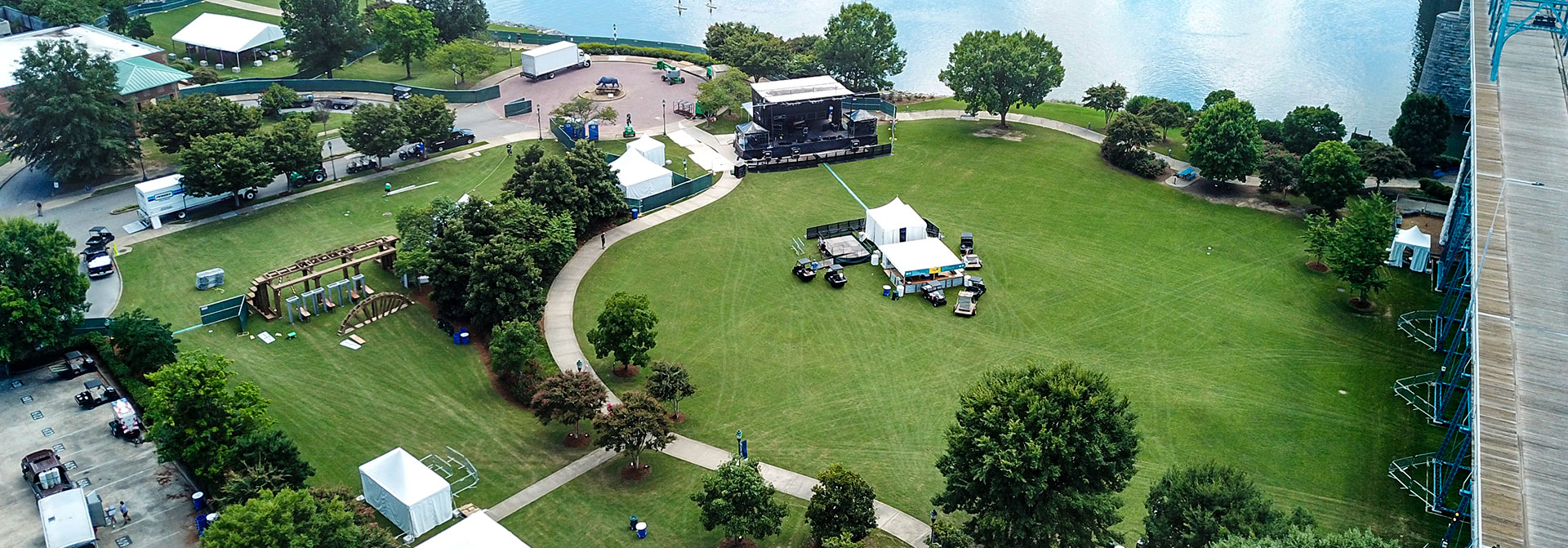 Aerial view of tent event